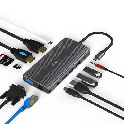 type-c扩展坞DP/HDMI/VGA三屏MST千兆网usb3.0拓展坞12合1 转换器