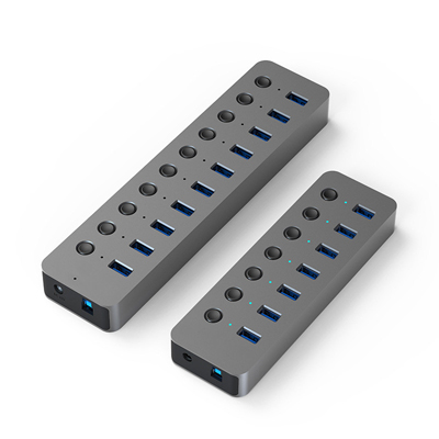 铝合金十口分线器USB3.0高速带快充扩展器一拖七群控集线器带电源